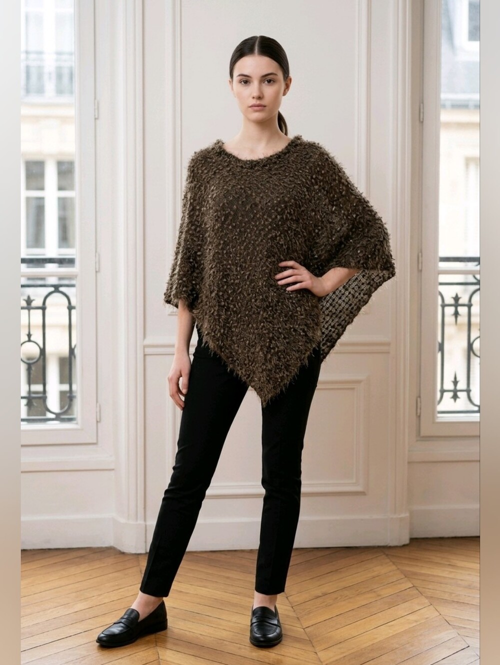 Chico's Textured Fuzzy Poncho in Green Size S/M